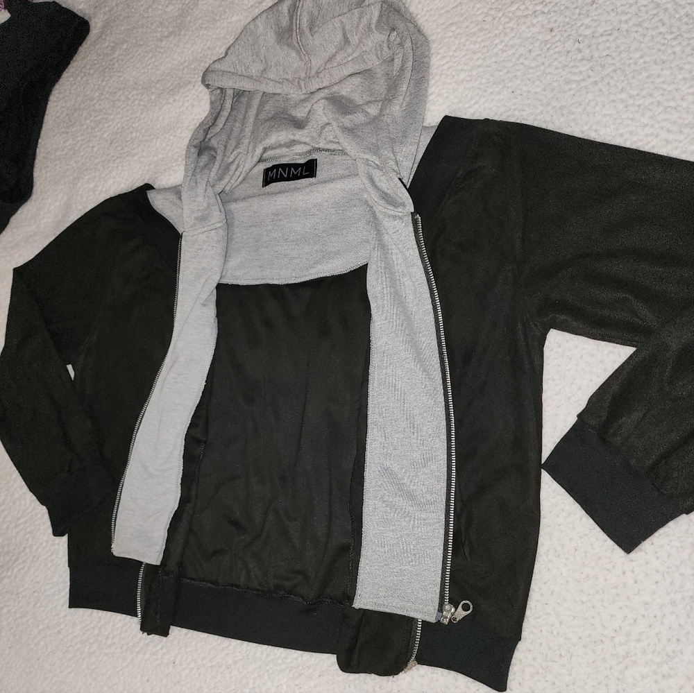NWT MNML Dolls Kill Grey And Black Double Zip Hooded Jacket - Picture 8 of 16